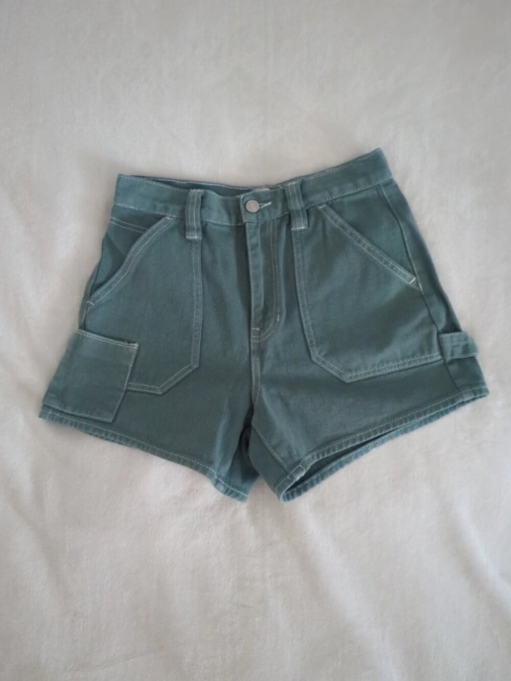 Green High-Waisted Utility Denim Shorts W26